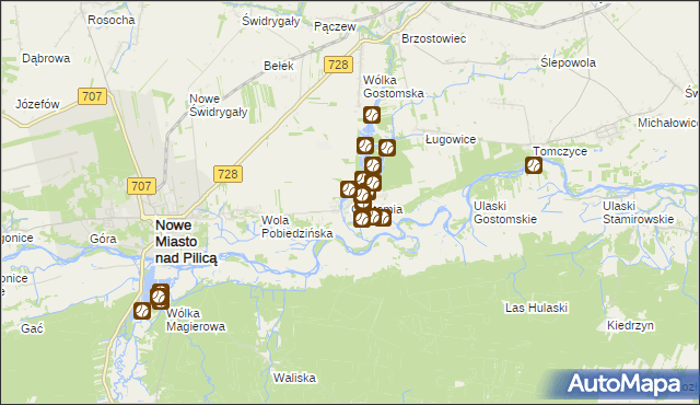 mapa Gostomia gmina Nowe Miasto nad Pilicą, Gostomia gmina Nowe Miasto nad Pilicą na mapie Targeo