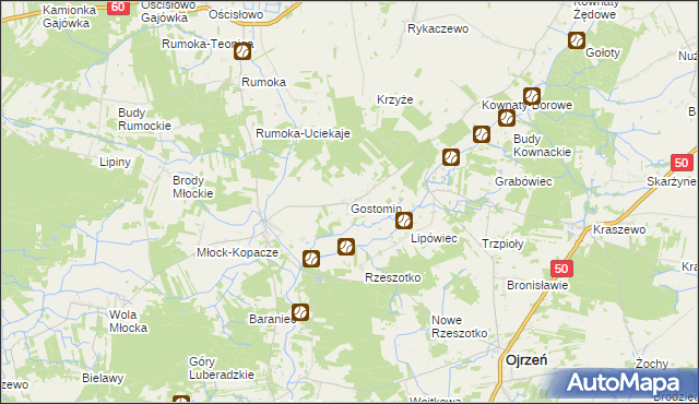 mapa Gostomin gmina Ojrzeń, Gostomin gmina Ojrzeń na mapie Targeo