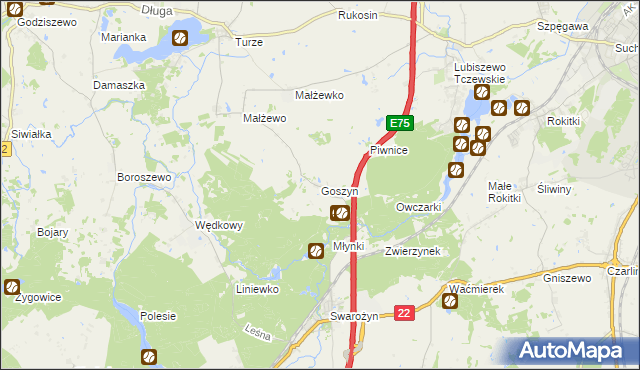 mapa Goszyn gmina Tczew, Goszyn gmina Tczew na mapie Targeo