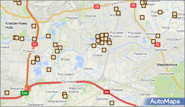 mapa Grabie gmina Wieliczka, Grabie gmina Wieliczka na mapie Targeo