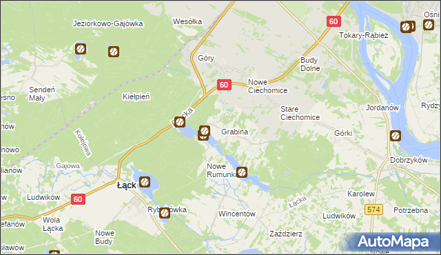 mapa Grabina gmina Łąck, Grabina gmina Łąck na mapie Targeo