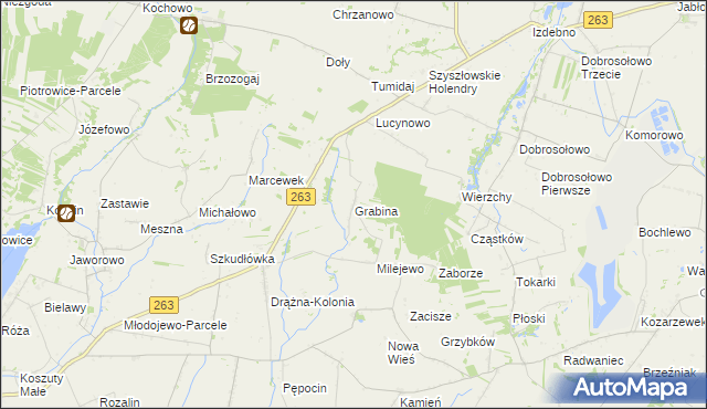 mapa Grabina gmina Ostrowite, Grabina gmina Ostrowite na mapie Targeo