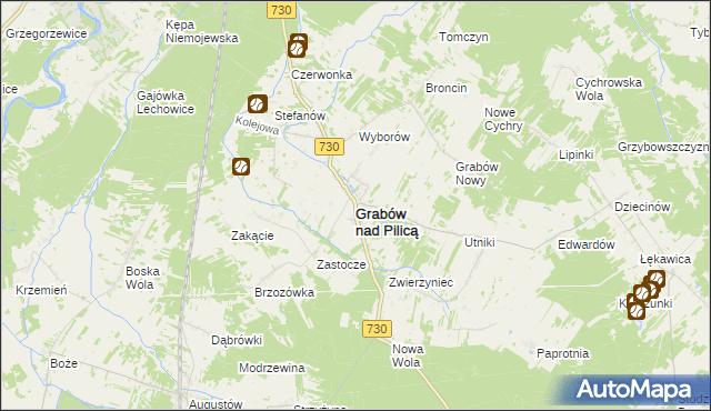 mapa Grabów nad Pilicą, Grabów nad Pilicą na mapie Targeo