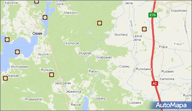 mapa Grabowiec gmina Osiek, Grabowiec gmina Osiek na mapie Targeo