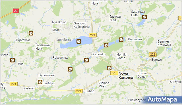 mapa Grabówko gmina Nowa Karczma, Grabówko gmina Nowa Karczma na mapie Targeo