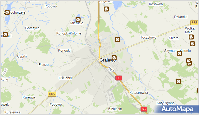 mapa Grajewo, Grajewo na mapie Targeo