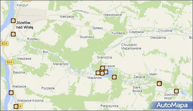 mapa Graniczna gmina Józefów nad Wisłą, Graniczna gmina Józefów nad Wisłą na mapie Targeo