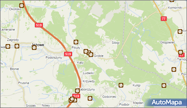 mapa Groble gmina Jeżowe, Groble gmina Jeżowe na mapie Targeo