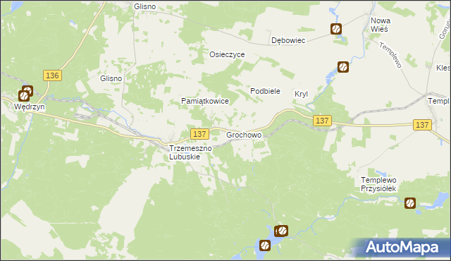 mapa Grochowo gmina Sulęcin, Grochowo gmina Sulęcin na mapie Targeo