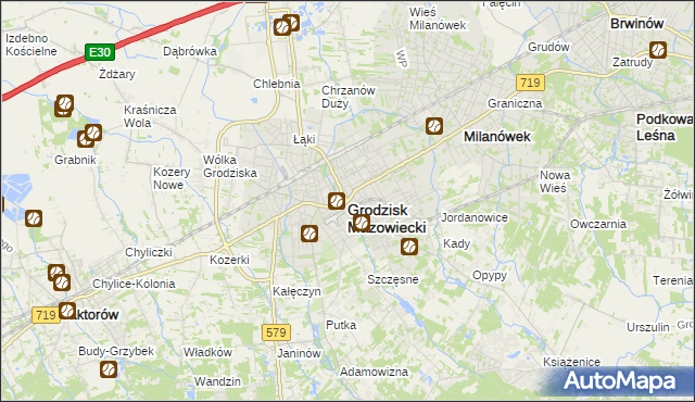 mapa Grodzisk Mazowiecki, Grodzisk Mazowiecki na mapie Targeo