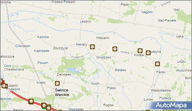 mapa Grodzisko gmina Świnice Warckie, Grodzisko gmina Świnice Warckie na mapie Targeo