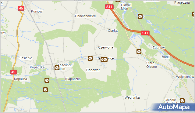 mapa Gronowice gmina Lasowice Wielkie, Gronowice gmina Lasowice Wielkie na mapie Targeo