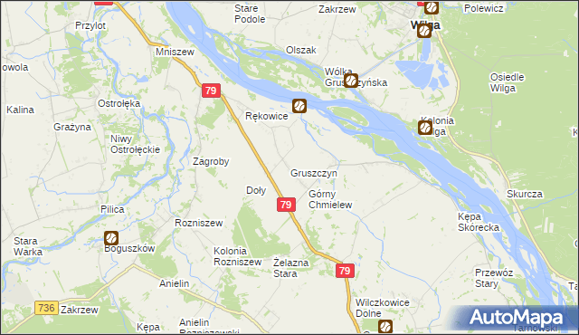 mapa Gruszczyn gmina Magnuszew, Gruszczyn gmina Magnuszew na mapie Targeo