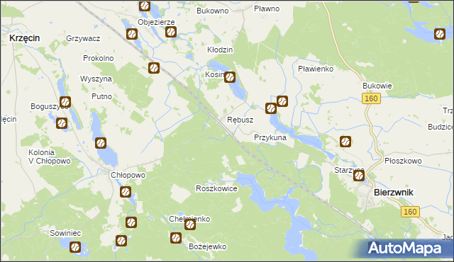 mapa Grzywna gmina Bierzwnik, Grzywna gmina Bierzwnik na mapie Targeo