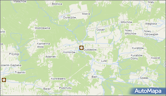 mapa Gustawów gmina Stąporków, Gustawów gmina Stąporków na mapie Targeo