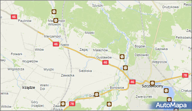 mapa Gustawów gmina Szczekociny, Gustawów gmina Szczekociny na mapie Targeo