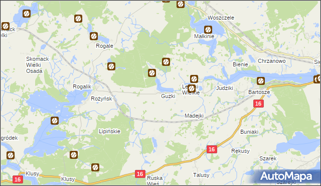 mapa Guzki gmina Ełk, Guzki gmina Ełk na mapie Targeo