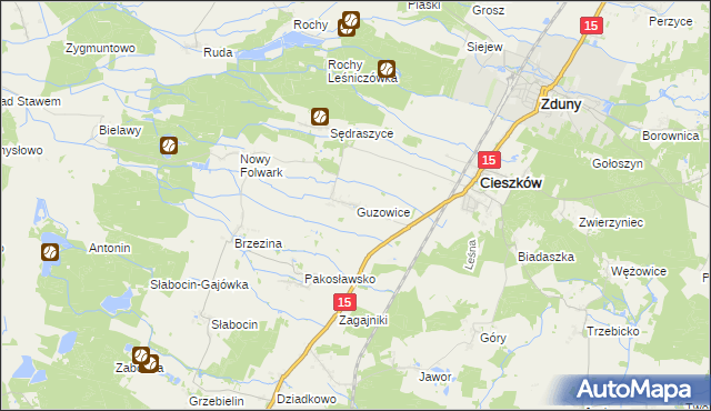 mapa Guzowice, Guzowice na mapie Targeo