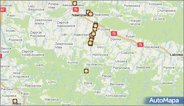 mapa Homrzyska, Homrzyska na mapie Targeo