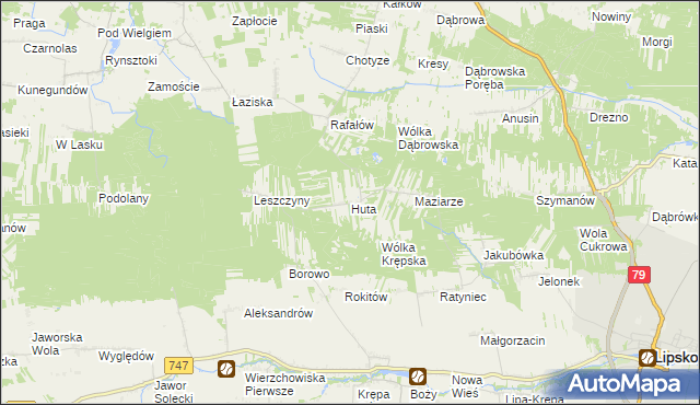 mapa Huta gmina Lipsko, Huta gmina Lipsko na mapie Targeo
