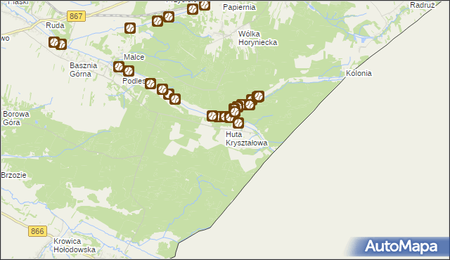 mapa Huta Kryształowa, Huta Kryształowa na mapie Targeo