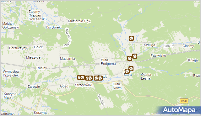 mapa Huta Podgórna gmina Harasiuki, Huta Podgórna gmina Harasiuki na mapie Targeo