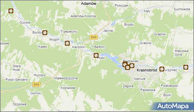 mapa Hutki gmina Krasnobród, Hutki gmina Krasnobród na mapie Targeo