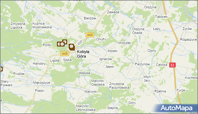 mapa Ignaców gmina Kobyla Góra, Ignaców gmina Kobyla Góra na mapie Targeo