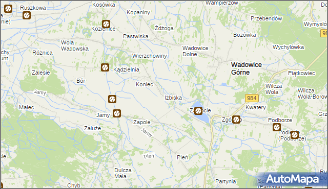 mapa Izbiska gmina Wadowice Górne, Izbiska gmina Wadowice Górne na mapie Targeo