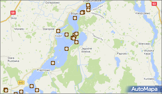 mapa Jagodne Wielkie, Jagodne Wielkie na mapie Targeo