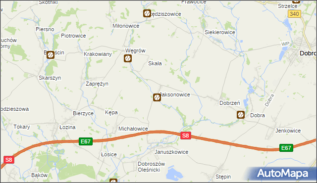 mapa Jaksonowice, Jaksonowice na mapie Targeo