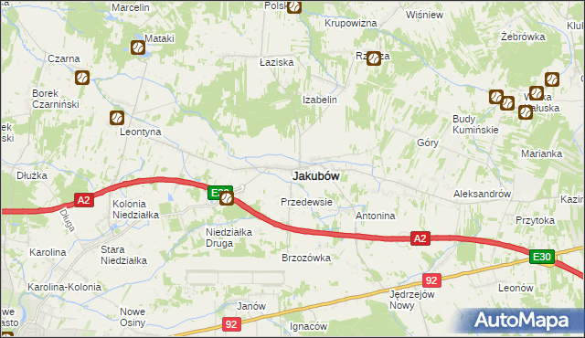 mapa Jakubów powiat miński, Jakubów powiat miński na mapie Targeo
