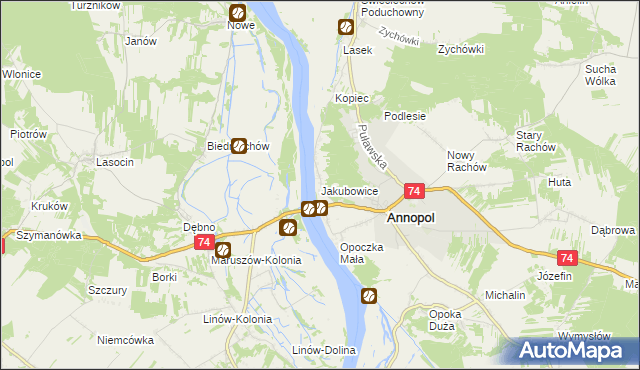 mapa Jakubowice gmina Annopol, Jakubowice gmina Annopol na mapie Targeo