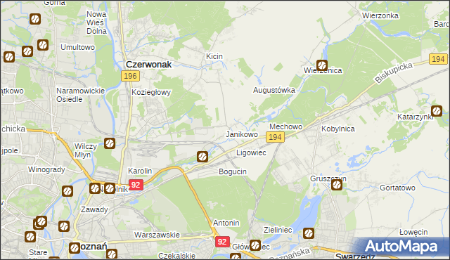 mapa Janikowo gmina Swarzędz, Janikowo gmina Swarzędz na mapie Targeo