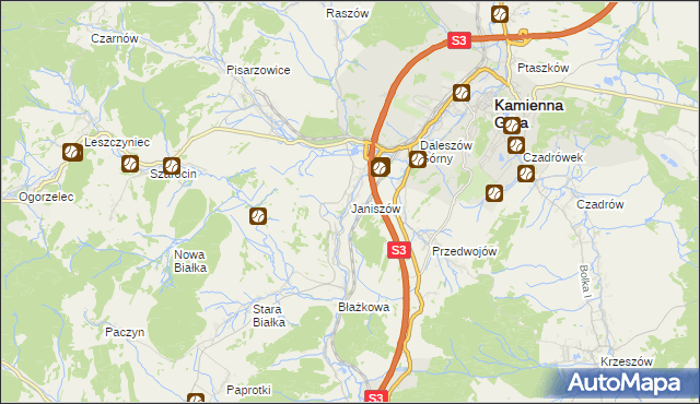 mapa Janiszów gmina Kamienna Góra, Janiszów gmina Kamienna Góra na mapie Targeo