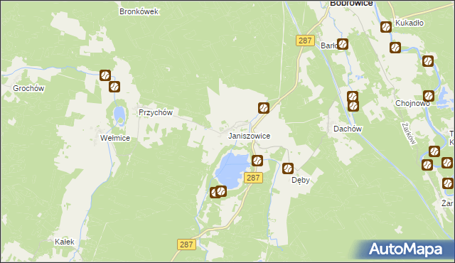 mapa Janiszowice gmina Bobrowice, Janiszowice gmina Bobrowice na mapie Targeo