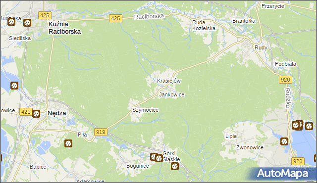 mapa Jankowice gmina Kuźnia Raciborska, Jankowice gmina Kuźnia Raciborska na mapie Targeo