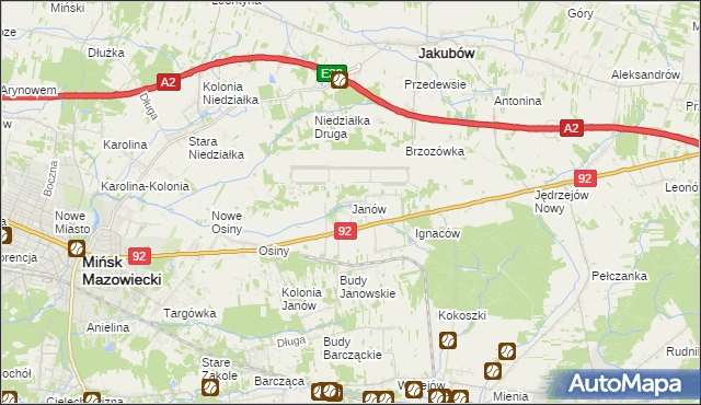 mapa Janów gmina Mińsk Mazowiecki, Janów gmina Mińsk Mazowiecki na mapie Targeo