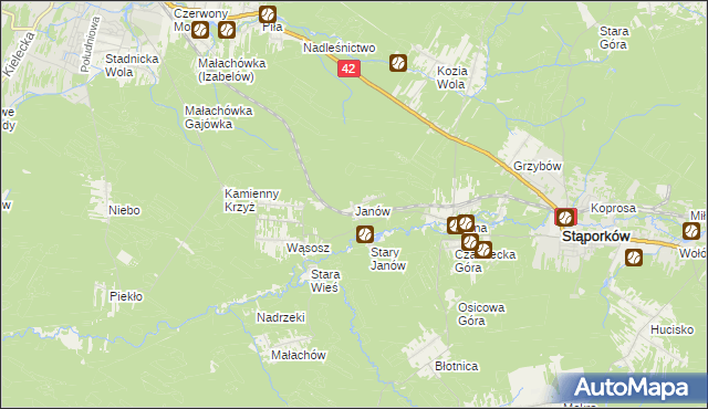 mapa Janów gmina Stąporków, Janów gmina Stąporków na mapie Targeo