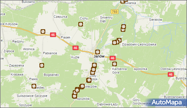 mapa Janów powiat częstochowski, Janów powiat częstochowski na mapie Targeo