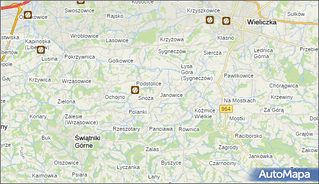 mapa Janowice gmina Wieliczka, Janowice gmina Wieliczka na mapie Targeo