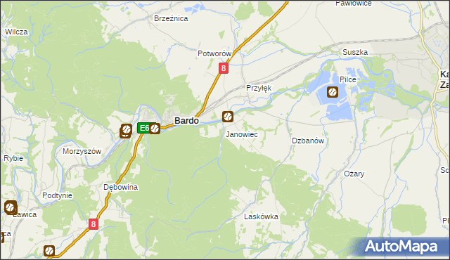 mapa Janowiec gmina Bardo, Janowiec gmina Bardo na mapie Targeo