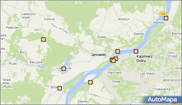 mapa Janowiec powiat puławski, Janowiec powiat puławski na mapie Targeo