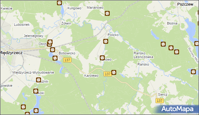 mapa Janowo gmina Pszczew, Janowo gmina Pszczew na mapie Targeo