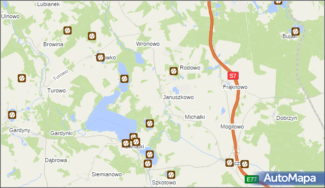 mapa Januszkowo gmina Kozłowo, Januszkowo gmina Kozłowo na mapie Targeo