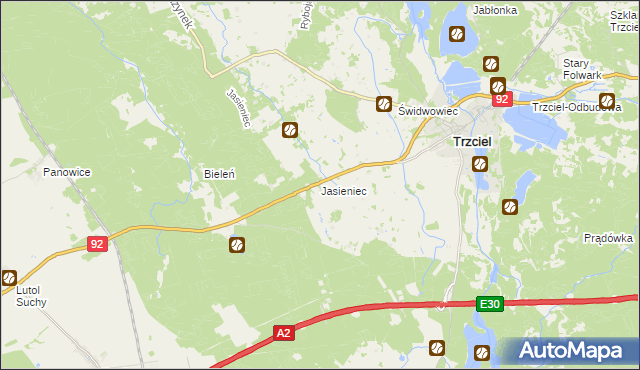 mapa Jasieniec gmina Trzciel, Jasieniec gmina Trzciel na mapie Targeo