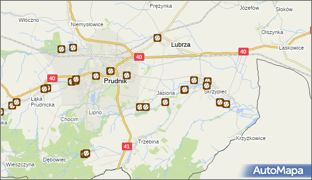 mapa Jasiona gmina Lubrza, Jasiona gmina Lubrza na mapie Targeo