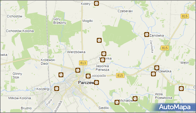 mapa Jasionka gmina Parczew, Jasionka gmina Parczew na mapie Targeo