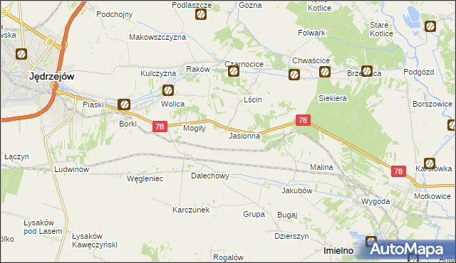 mapa Jasionna gmina Jędrzejów, Jasionna gmina Jędrzejów na mapie Targeo