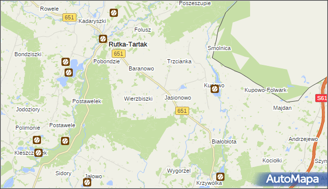 mapa Jasionowo gmina Rutka-Tartak, Jasionowo gmina Rutka-Tartak na mapie Targeo